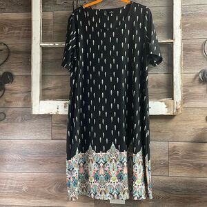 New Directions Ladies XL Floral Shift Dress, Black Teal, Pink Multicolor